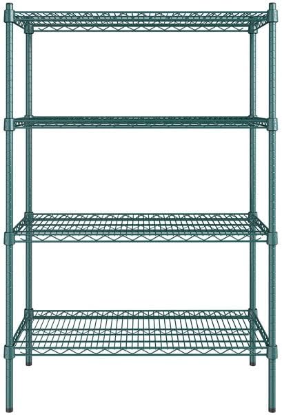 18" x 36" NSF Green Epoxy 4-Shelf Kit with 54" Posts, Heavy Duty Storage Shelving, Wire Shelving Kit, NSF Commercial Storage Rack Unit