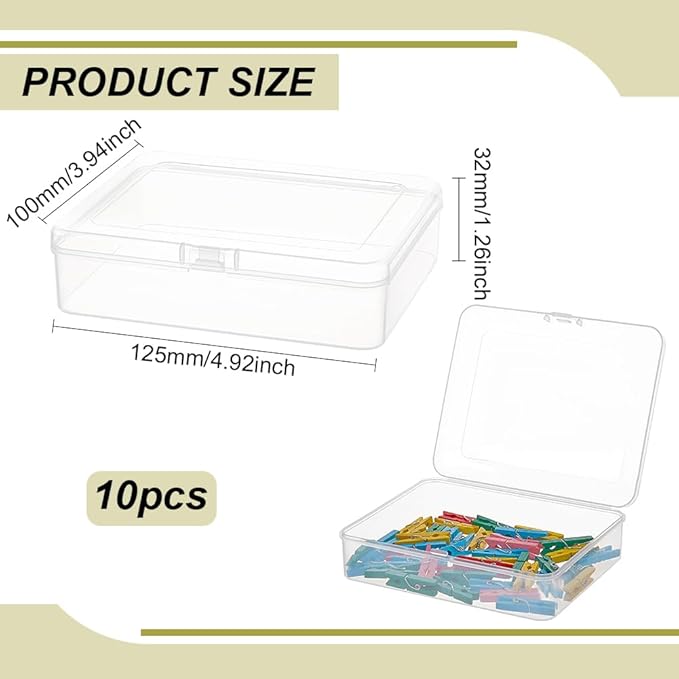 BENECREAT 10 Packs PP Plastic Bead Container Box, 4.9x3.9x1.2inch Rectangle Storage Organizer Box, Dustproof Case with Hinged Lid for Cards, Beads and Craft Supplies-NeatNest