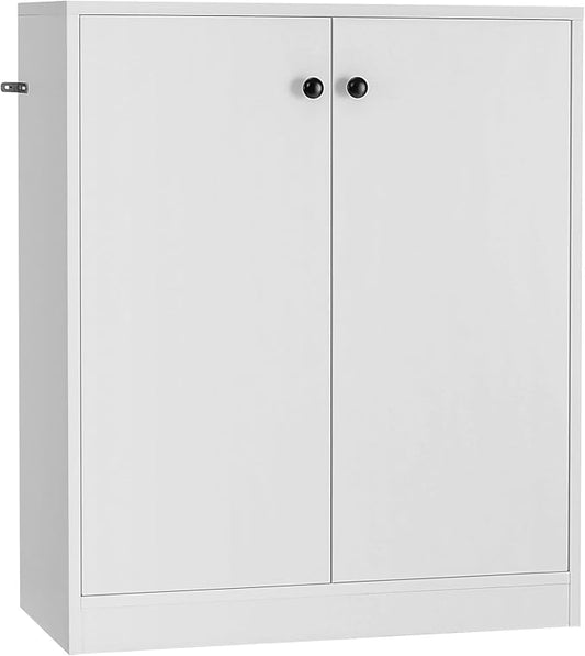Giantex 2 Door Storage Base Cabinet - Freestanding Floor Cabinet with 3-Tier Shelf, Non-Slip Foot Pads, Kitchen Cupboard Storage Organizer for Living Room, Hallway, Entryway, Office (White)
