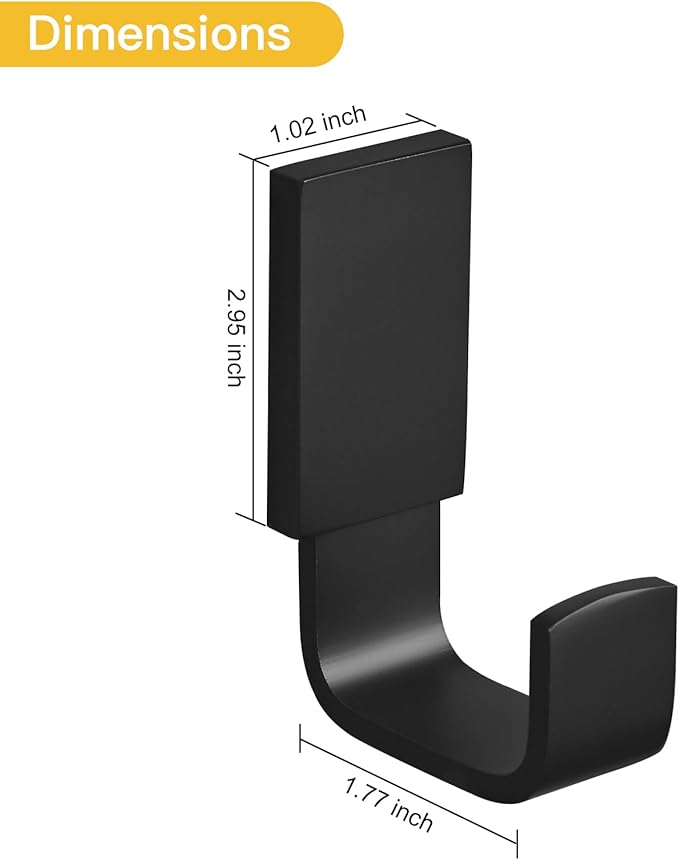 BESy Brass Clothes Hook Single Towel Hook for Bathroom Kitchen Garage Square Style Robe Hooks Coat Hooks Hat Hook, Self Adhesive with Glue or Wall Mounted with Screws, Four Packs, Matte Black-NeatNest