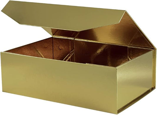 1Pcs Gold 13x9x4 Inch Upgrade Hard Large Gift Box with Lid, Foldable Magnetic Gift Boxes,Groomsman Box Bridesmaid Proposal Box, Reusable Gift Boxes for Clothes-NeatNest