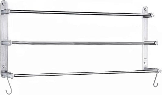 Bath Towel Bar 3-Tiers with Hook 24-Inch 304 Stainless Steel Wall Towel Rack for Bathroom Wall Mounted Towels Shelves,Towel Ladder Holder Brushed Finished (Silver 2)