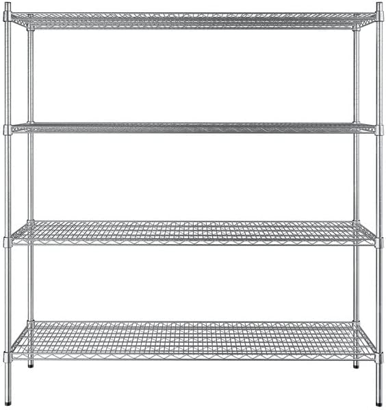 18" x 60" NSF Stainless Steel 4-Shelf Kit with 64" Posts, Heavy Duty Storage Shelving, Wire Shelving Kit, NSF Commercial Storage Rack Unit