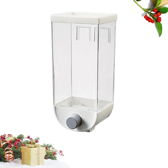 Hemoton Dry Food Dispenser Wall Mounted Single Cereal Dispenser Box for Cereal Grain Nuts Beans Candy Rice Oatmeal Storage Container 1500ml (White)-NeatNest