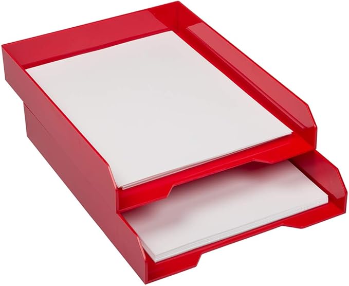 JAM PAPER Stackable Paper Trays - Red - Desktop Document, Letter, & File Organizer Tray - 2/Pack-NeatNest
