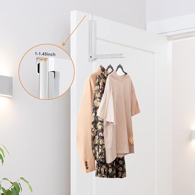 2PCS Over Door Hooks Hanger,Foldable Over Door Drying Laundry Hooks for Hanging Clothes 6 Groves Over Door Towel Racks for Clothes,Coat, Behind Back of Door Bathroom, Bag and Robe( Bright white)
