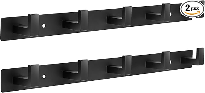 Coat Rack Wall Mount, Metal Coat Hanger with 5 Hooks, Heavy Duty, Black, 2 Pcs-NeatNest