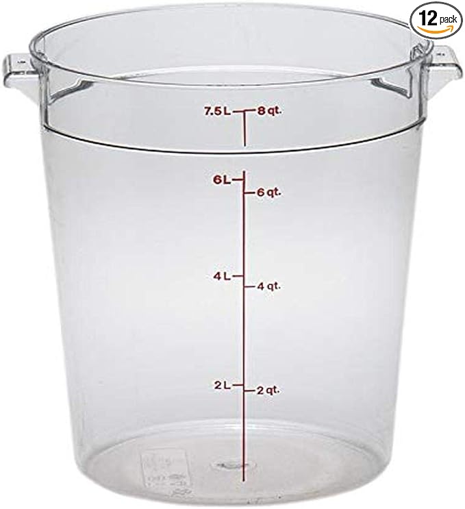 Cambro Food Storage Container (12 Pack) - Round Series - 8 QT (Quart) - Commercial Grade for Food Prep (Clear)-NeatNest