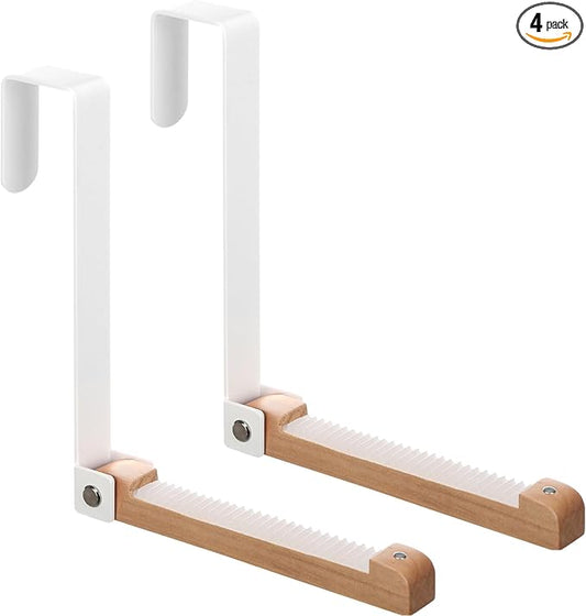 4 Pack Over The Door Hooks Folding Door Hangers with Rubber Portable Clothes Drying Rack Travel Hanging Coat Rack for Bathroom Bedroom Kitchen Laundry Clothing(White)