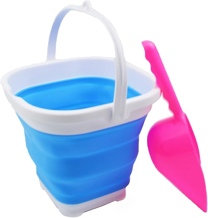 SAMMART 2.6L (0.68 Gallon) Super Mini Sqare Collapsible Plastic Bucket - Foldable Square Tub - Portable Fishing Water Pail - Space Saving Outdoor Waterpot (White/Marine Blue)-NeatNest