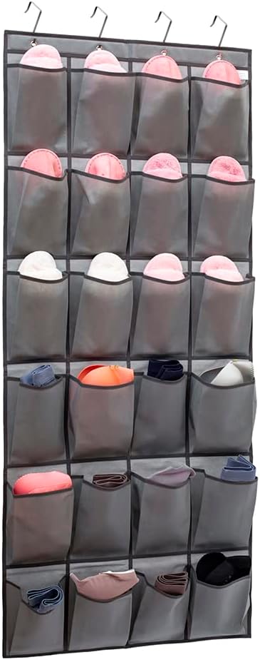 Over The Door Hanging Shoe Organizer Shoe Rack Hanger 24 Large Fabric Pockets Holder with 4 Sturdy Hooks (GREY)-NeatNest