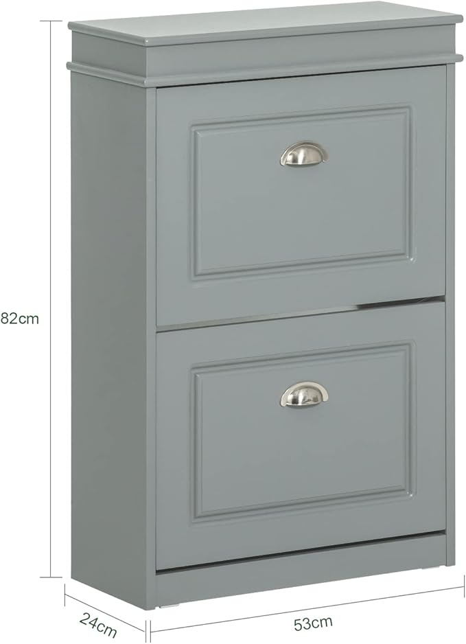 Haotian Small Shoe Cabinet, Grey 2 Flip Drawers Freestanding Shoe Rack, Shoe Storage Cupboard Organizer (9.45" D x 20.87" W x 32.28" H), FSR78-HG-NeatNest
