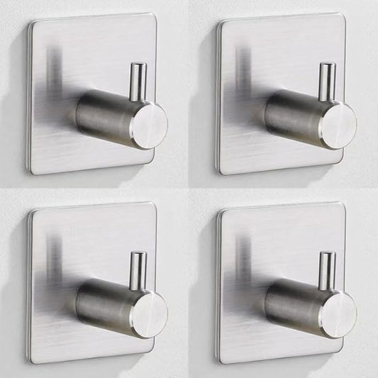 Adhesive Hooks Heavy Duty Wall Hooks Waterproof Stainless Steel Hooks for Hanging Coat, Hat,Towel Robe Hook Rack Wall Mount- Bathroom and Bedroom