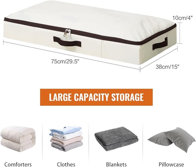 AMJ 4" Foldable Underbed Storage Closet Organizers and storage bins, Under Bed Garment Storage Bins, Folding & Washable, Soft Zip Lid, Beige-NeatNest