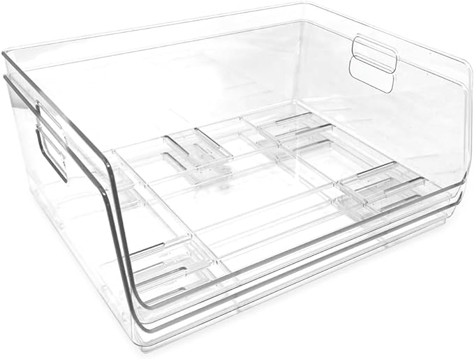 Isaac Jacobs 2-Piece (16" x 12" x 6.1") X-Large Wide Stackable Clear Storage Bins w/Open Front, Versatile Use, Set of 2, Desk, Office, Bathroom, Bedroom, Closet