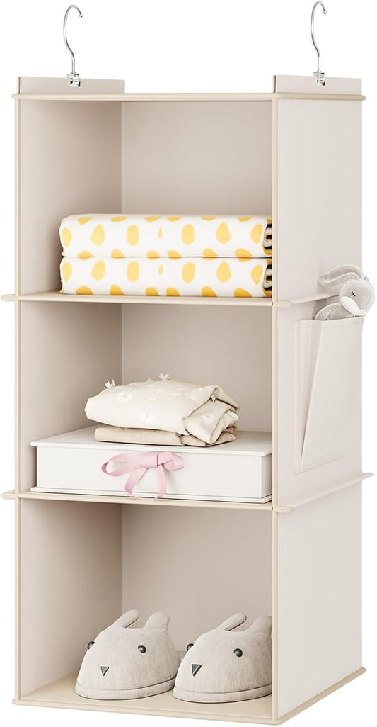 Hanging Closet Organizer, 3-Shelf Closet Hanging Storage Shelves, Beige-NeatNest