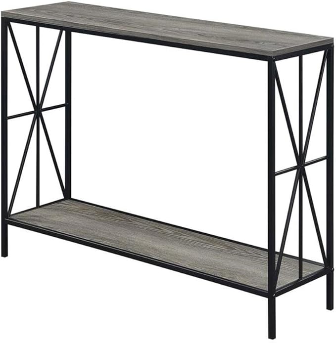 Convenience Concepts Tucson Starburst Console Table with Shelf, Weathered Gray/Black-NeatNest