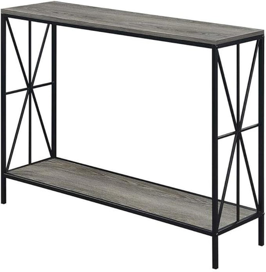 Convenience Concepts Tucson Starburst Console Table with Shelf, Weathered Gray/Black-NeatNest