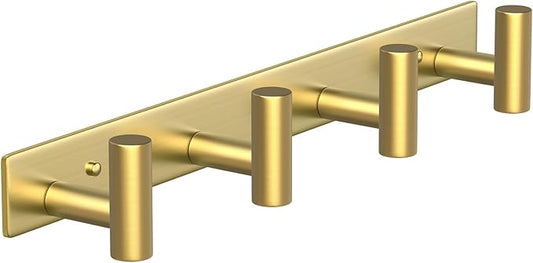 Wall Mounted Coat Rack-4 Hooks, Heavy Duty Stainless Steel Hook Rail for Towel Coat Hat Purse Bag Jacket, Towel Hooks for Entryway Bathroom Kitchen (Gold 4 Hooks - 1 Pack)-NeatNest