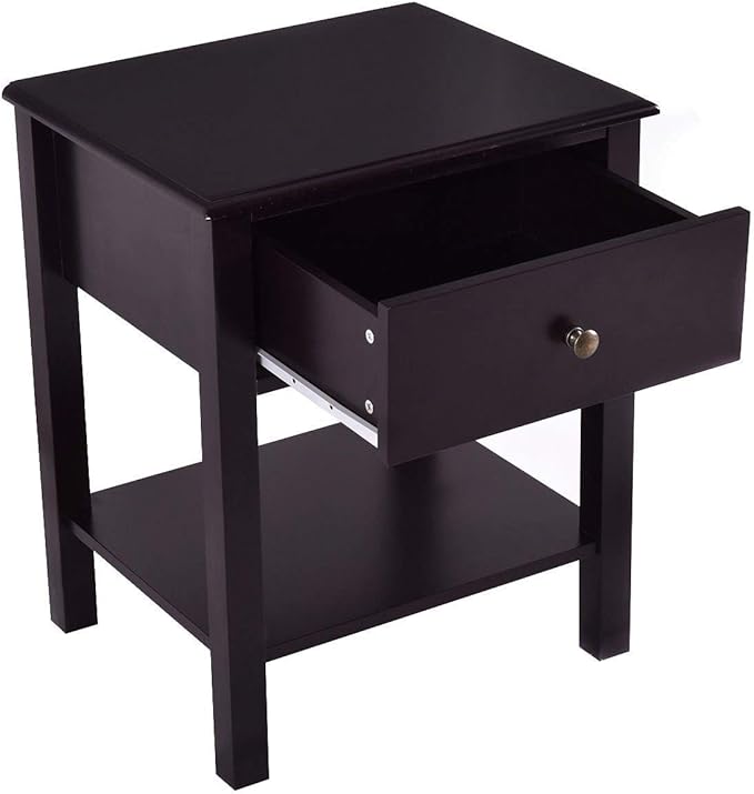Giantex Nightstand Set of 2, 2-Tier End Table with Drawer and Open Storage Shelf, Modern Bedside Tables, Wooden Side Table Night Stand for Bedroom, Dorm, Small Spaces, Easy Assembly, Espresso