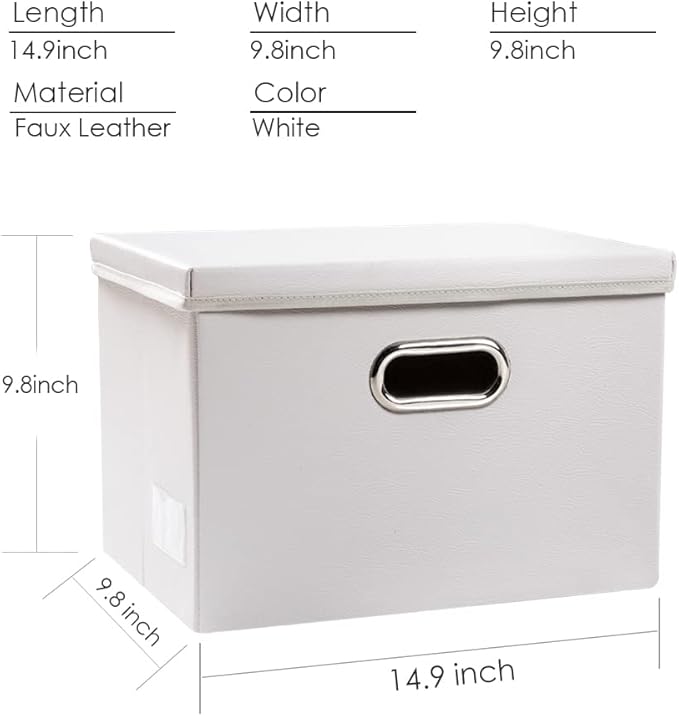 PRANDOM Foldable Storage Bins with Lids [5-Pack] Leather Fabric Collapsible Storage Boxes Organizer Containers Baskets Cube with Cover for Bedroom Closet Office Nursery White (14.9x10.8x10)-NeatNest