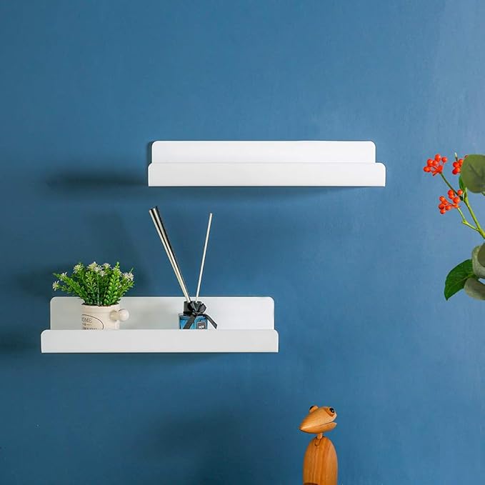 IEEK 15 Inch White Floating Wall Shelf, Modern Picture Display Ledge and Book Shelves for Kids Room, Living Room/Office, Set of 3-NeatNest