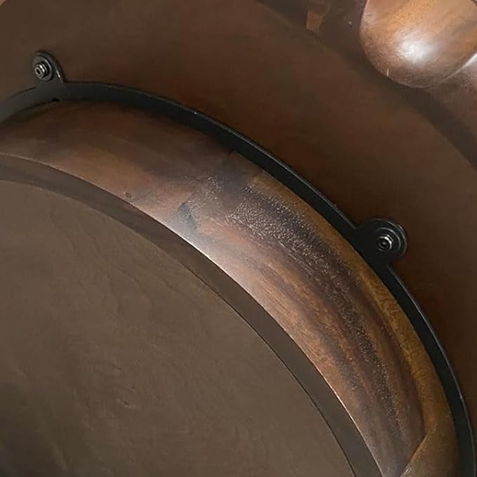 31.5'' Round Drum Coffee Table Farmhouse Rustic Solid Wood Coffee Table Circle Pedestal Center Table Accent Tea Table for Living Room Apartment Office Retro Walnut