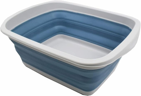 SAMMART 10L (2.6 Gallon) Collapsible Tub-Foldable Dish Tub-Portable Washing Basin-Space Saving Plastic Washtub (Grey/Steel Blue, 1)-NeatNest