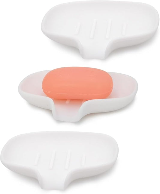3 Pack Soap Bar Holder, AIMAIAIMAI Self Draining Soap Dish, Quick Drainage, Soap Dishes for Bathroom, Shower, Silicone Soap Tray for Kitchen, Dishwasher Safe (White)-NeatNest