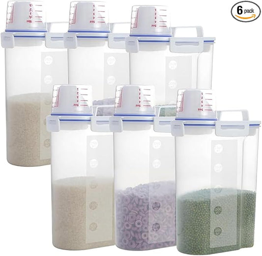 6 set 3-5 LB Rice Storage Bin Flour Cereal Containers Dispenser with BPA Free + Measuring Cup + Pour Spout - Perfect for Rice Flour Baking Supplies Pet Dog Food Storage