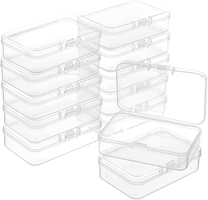 BENECREAT 12 Packs Rectangle PP Plastic Container Box, 3x2x0.8inch Bead Storage Organizer Box, Dustproof Case with Hinged Lid for Cards, Beads and Craft Supplies-NeatNest