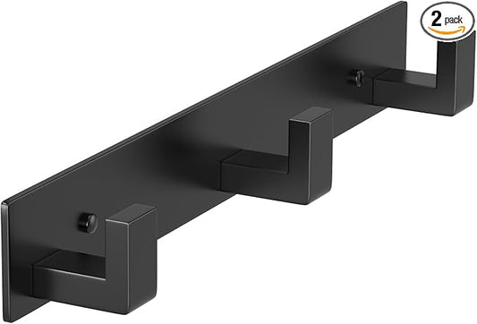 PMMASTO Coat Rack Wall Mount, Coat Hooks Wall Hooks for Hanging, Stainless Steel Coat Hanger Towel Hooks for Bathrooms, Coat Rack Hat Rack (Black 3 Hooks, 1 Pack)-NeatNest