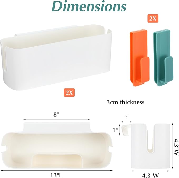 2 Pcs Bedside Storage Organizer Bedside Caddy Hanging Organizer Bunk Bed Bedside Shelf Holder Pocket for College Dorm Room Baby Bed Rails (White)-NeatNest