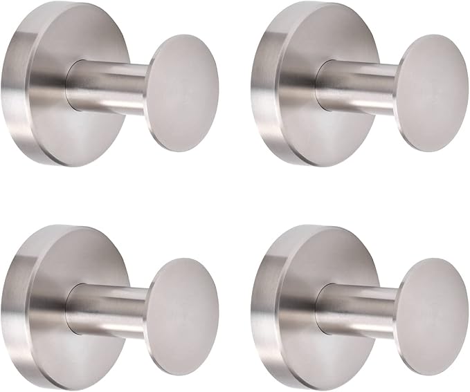 NEWRAIN Towel Hooks, 4 Pack Towel Holder for Bathroom Wall, Cabinet Closet Door, Kitchen, Bedroom, Hotel - Modern Design Effortless Mounting Towel Hangers, Robe Hook Brushed Nickel