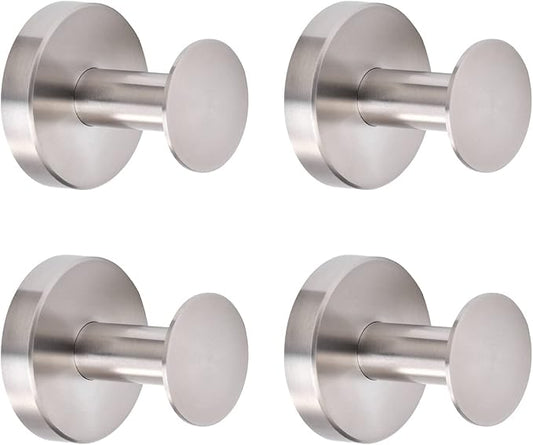 NEWRAIN Towel Hooks, 4 Pack Towel Holder for Bathroom Wall, Cabinet Closet Door, Kitchen, Bedroom, Hotel - Modern Design Effortless Mounting Towel Hangers, Robe Hook Brushed Nickel