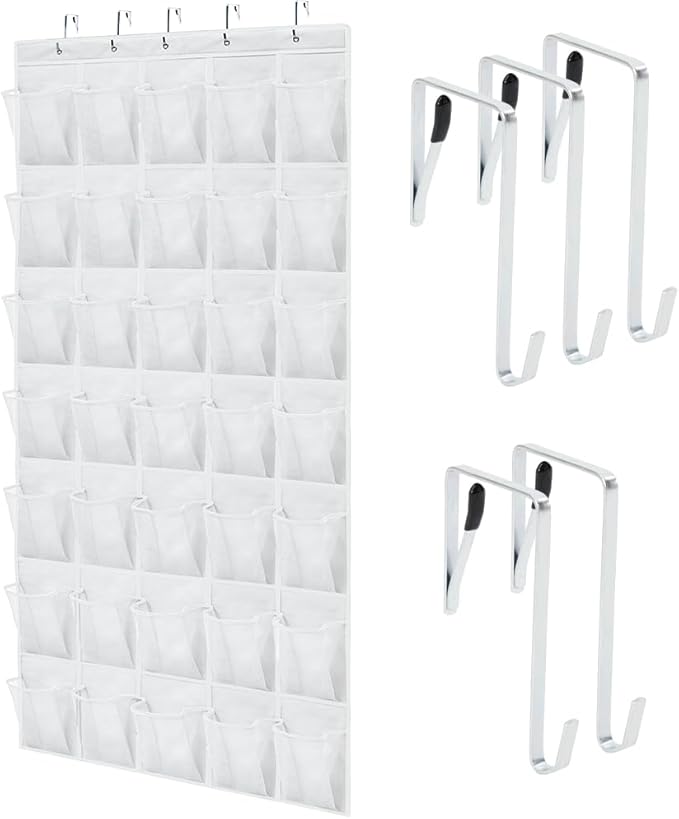 GORILLA GRIP Over the Door Shoe Organizer, 35 Large Breathable Mesh Pockets, Space Saving Hanging Storage Holder, 5 Hook Closet Rack Hanger, Hangs on Closets for Shoes, Accessories 68.5H x 24.5W White-NeatNest
