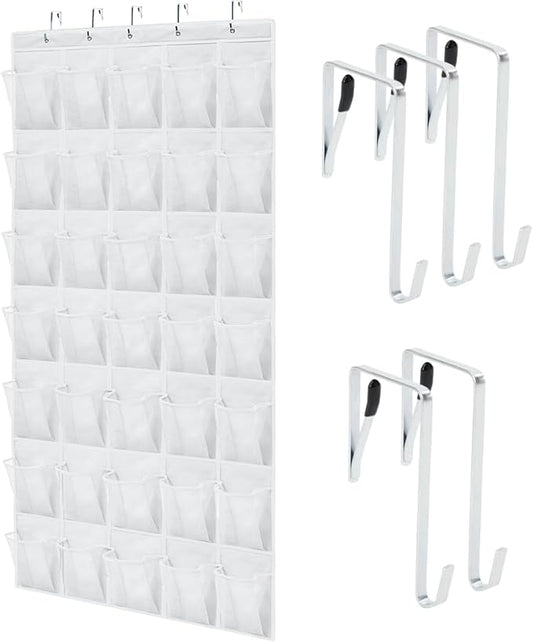 GORILLA GRIP Over the Door Shoe Organizer, 35 Large Breathable Mesh Pockets, Space Saving Hanging Storage Holder, 5 Hook Closet Rack Hanger, Hangs on Closets for Shoes, Accessories 68.5H x 24.5W White-NeatNest
