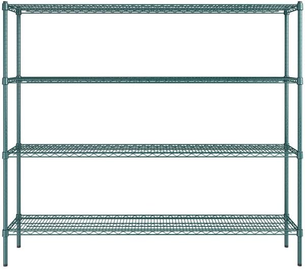 14" x 72" NSF Green Epoxy 4-Shelf Kit with 64" Posts, Heavy Duty Storage Shelving, Wire Shelving Kit, NSF Commercial Storage Rack Unit