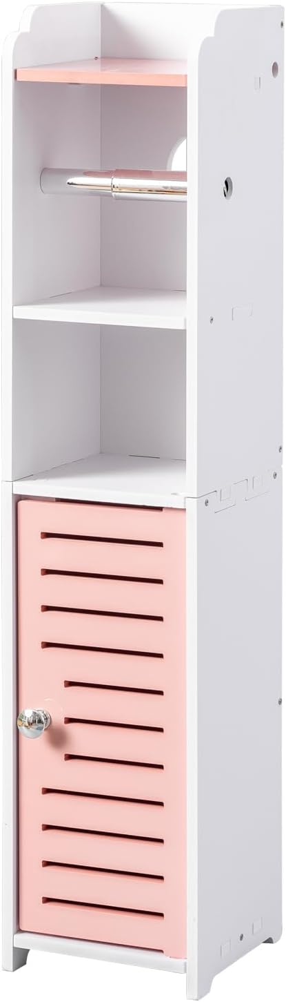 AOJEZOR Toilet Paper Holder Stand: Small Bathroom Storage Cabinet - Rose Dawn - White-NeatNest