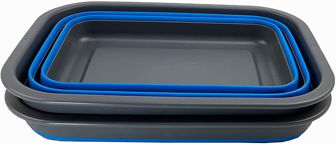SAMMART 12L (3.17Gallon) Collapsible Tub - Portable Outdoor Picnic Tray - Portable Washing Basin - Space Saving Plastic Washtub (Grey/Blue (Set of 2))