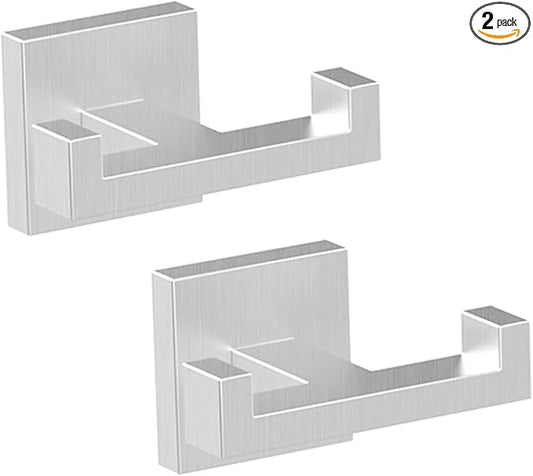 BOZWELL Double Towel Hooks for Bathroom Bushed Nickel Wall Mount，2 Pack Modern Square Style Coat Robe Hook，Stainless Steel Heavy Duty Door Hanger for Bathroom Bedroom Kitchen Hotel Pool 1502-NL-2-NeatNest