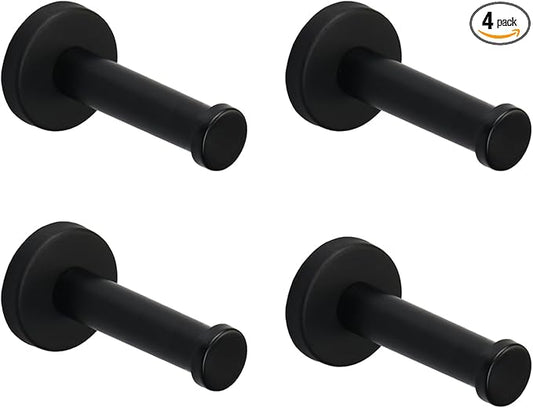 Bath Towel Hooks, 4 Pack Round Coat Hooks, Sturdy Wall Mounted Robe Hook, SUS 304 Stainless Steel Heavy Duty Clothes Hanger, Wall Towel Hooks for Bathroom Bedroom Kitchen (3 in, Black)