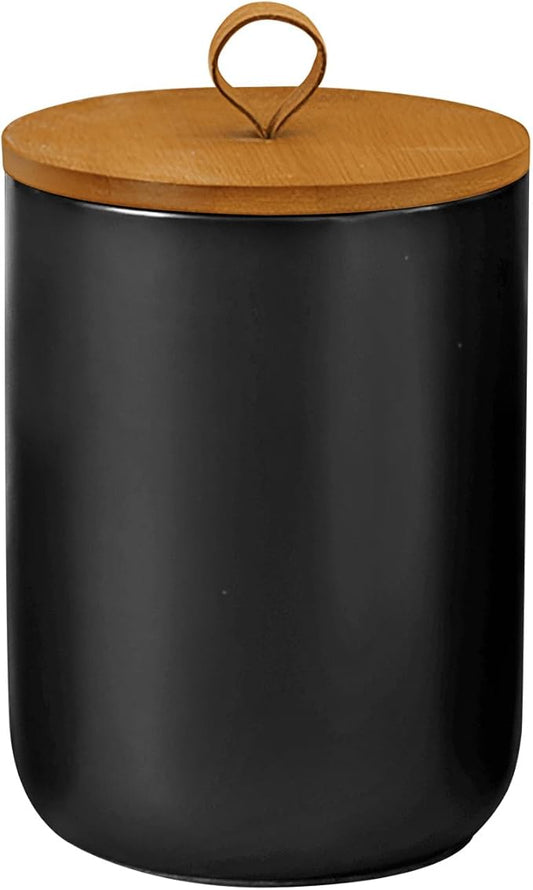 Ceramic Storage Jars, Modern Elegant Highly Polished Airtight Gorgeous Storage Canisters with Wooden Lid Small Food Stroage Jar for Kitchen Spice Tea Vanilla Sugar Coffee Beans (Black medium)-NeatNest