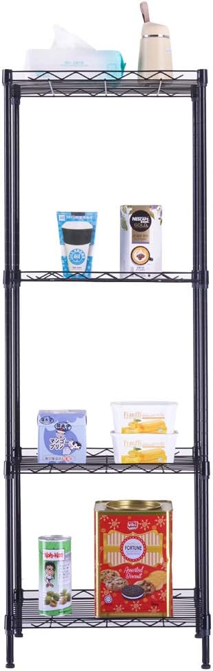 4-Tier Adjustable Metal Storage Rack Wire Shelving Unit for Pantry, Closet, Kitchen, Laundry, Bathroom (Black, 4-Tier)