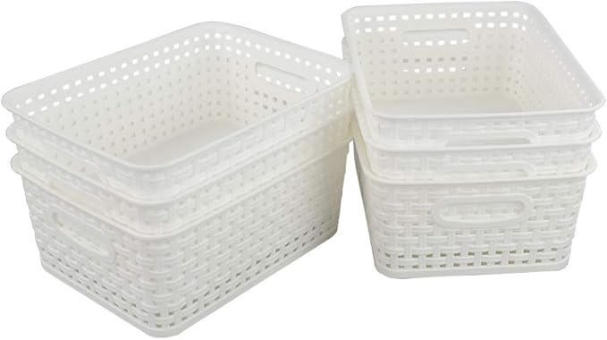 Anbers White Plastic Weave Storage Basket, 10.03" x 7.59" x 4.09", Set of 6-NeatNest