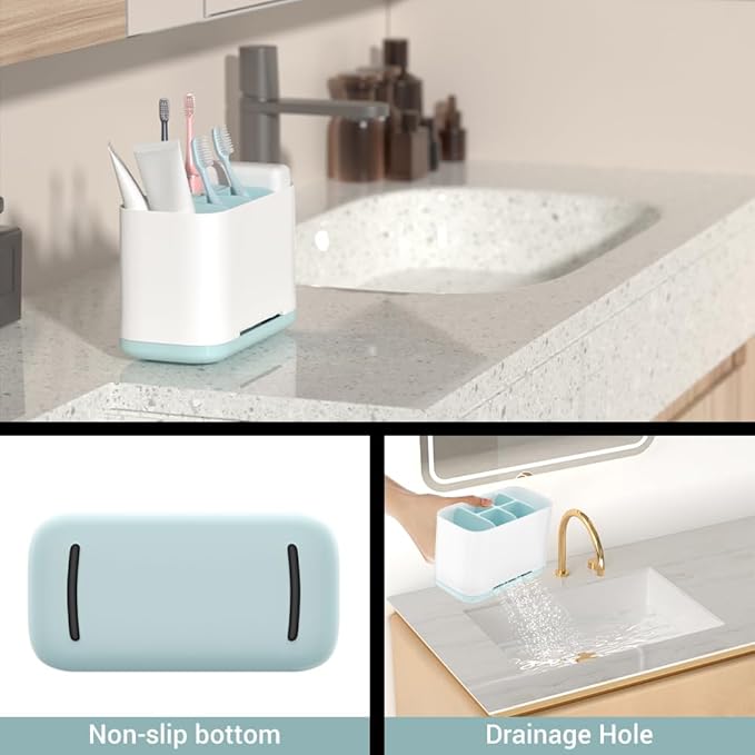 Toothbrush Holder, Toothpaste Holder with Anti-Slip Bottom, Electric Toothbrush Holder with Adjustable Dividers, Large Toothbrush Caddy Organizer Storage Detachable for Bathroom Shower Family Kids