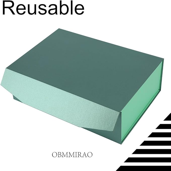 Green Large Gift Box with Lid 13x9x4 Inch, Foldable Magnetic Gift Boxes,Groomsman Box Bridesmaid Proposal Box for Clothes-NeatNest