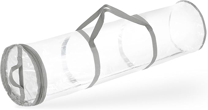 Hearth & Harbor Wrapping Paper Storage Container - Clear Wrapping Paper Holder Fits Up To 14 Rolls of 40" - Tear Proof Gift Wrap Organizer - Premium Bag for Easy Carrying, Silver-NeatNest