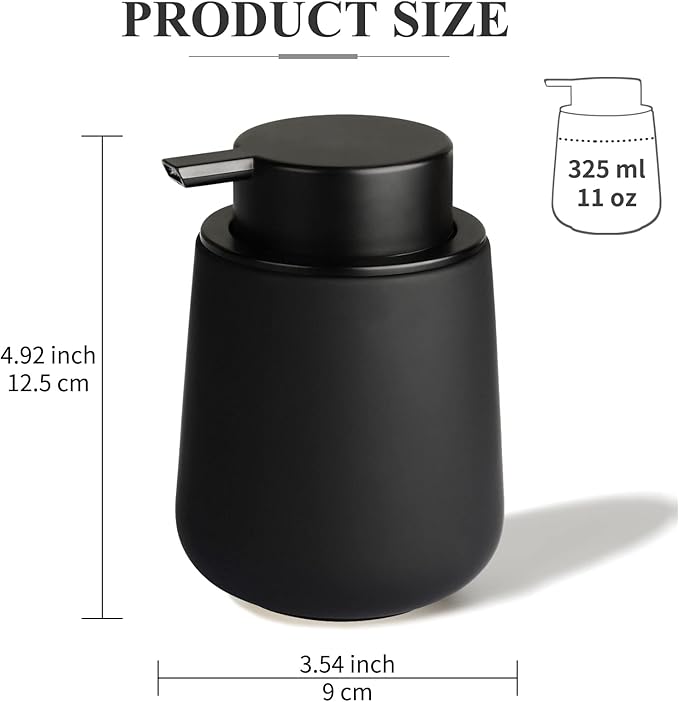 BosilunLife Foam Hand Soap Dispenser - 12 oz Bathroom Lotion Hand Pump Dispenser Black Foaming Hand Soap Dispenser Ceramic Dish Liquid Dispenser for Kitchen Hand Wash Dispenser (Rubber Paint)-NeatNest