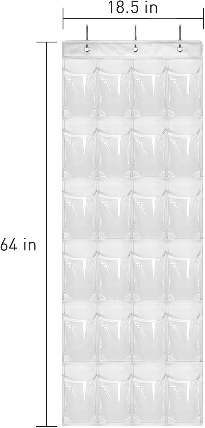 Over The Door Shoe Organizer - 2 Pack Shoe Rack for Door with 24 Pockets and Hooks, Shoe Holder Back of Door Organizers for Shoes, Hanging Shoe Organizer for Space Saving, White-NeatNest